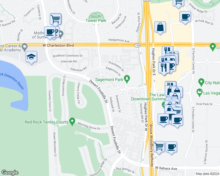 map of restaurants, bars, coffee shops, grocery stores, and more near 11375 Ogden Mills Drive in Las Vegas
