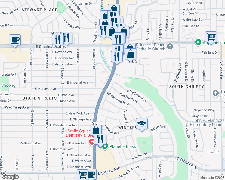 map of restaurants, bars, coffee shops, grocery stores, and more near 5139 Sandstone Drive in Las Vegas