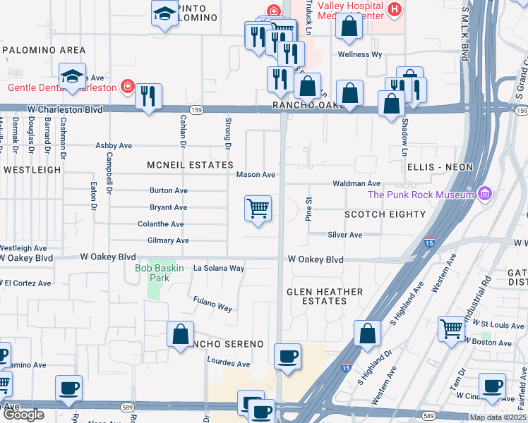 map of restaurants, bars, coffee shops, grocery stores, and more near 2400 Laurie Drive in Las Vegas