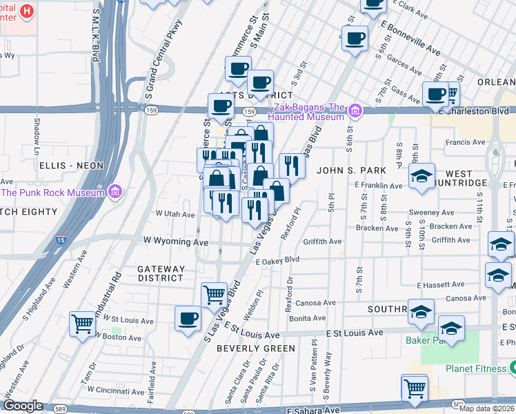 map of restaurants, bars, coffee shops, grocery stores, and more near 224 East Imperial Avenue in Las Vegas