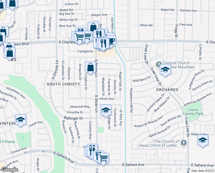 map of restaurants, bars, coffee shops, grocery stores, and more near 1603 Teardrop Street in Las Vegas