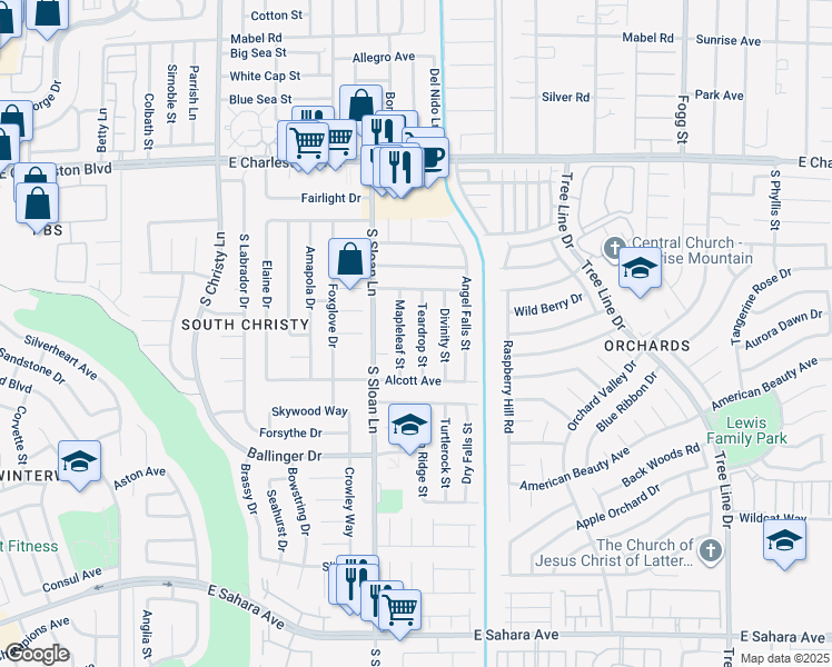 map of restaurants, bars, coffee shops, grocery stores, and more near 1553 Teardrop Street in Las Vegas