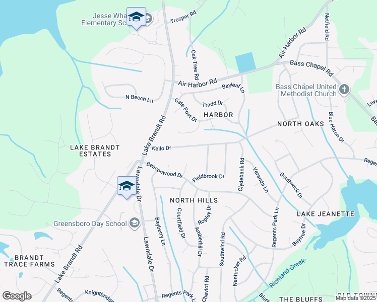 map of restaurants, bars, coffee shops, grocery stores, and more near 2109 Kello Drive in Greensboro