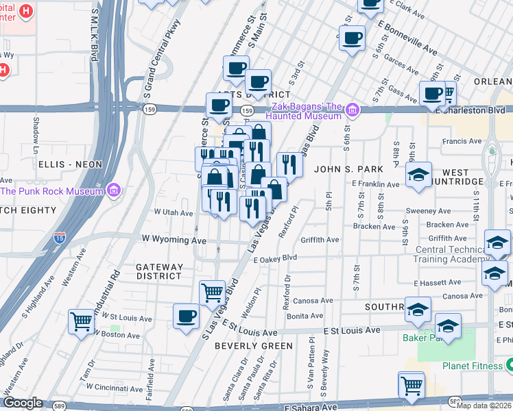 map of restaurants, bars, coffee shops, grocery stores, and more near 224 East Imperial Avenue in Las Vegas