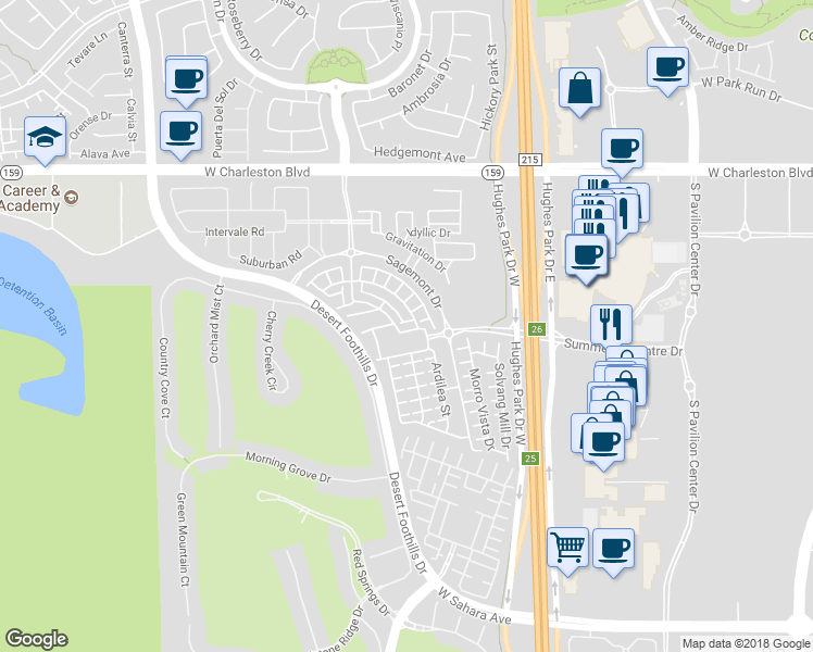 map of restaurants, bars, coffee shops, grocery stores, and more near 11359 Belmont Lake Drive in Las Vegas