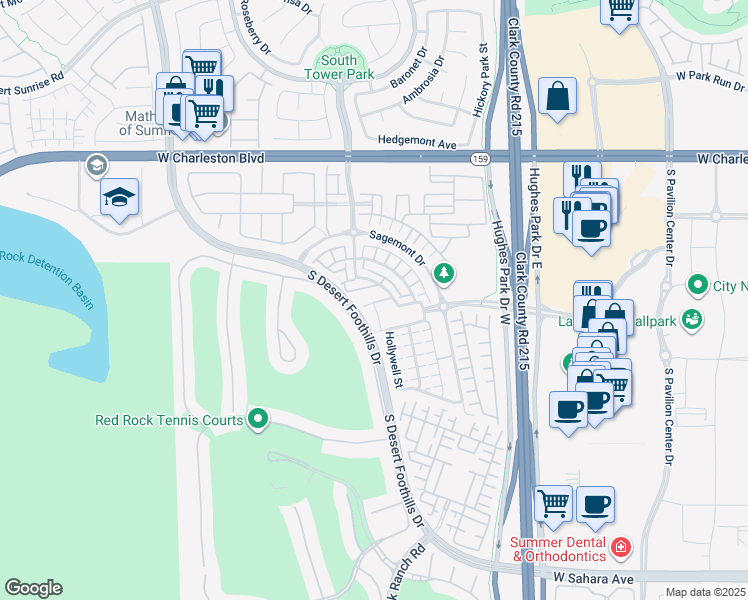 map of restaurants, bars, coffee shops, grocery stores, and more near 101 Ogden Mills Drive in Las Vegas