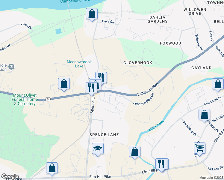 map of restaurants, bars, coffee shops, grocery stores, and more near 1600 Lebanon Pike in Nashville