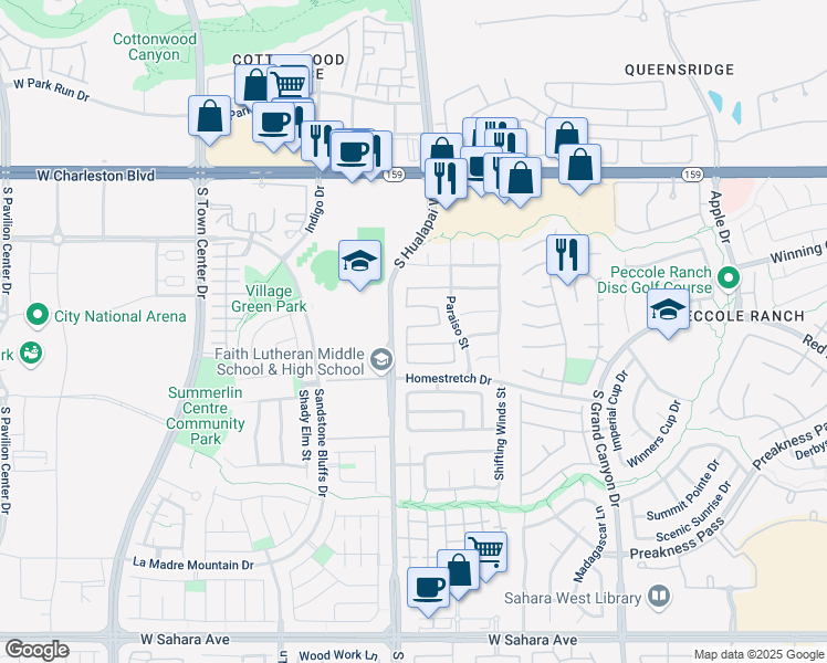 map of restaurants, bars, coffee shops, grocery stores, and more near 10021 Via Toro Avenue in Las Vegas