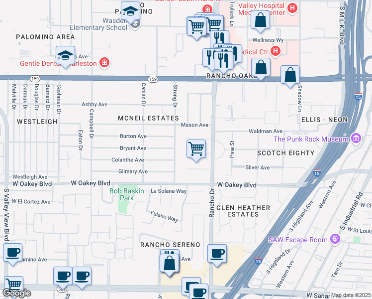 map of restaurants, bars, coffee shops, grocery stores, and more near 2420 Laurie Drive in Las Vegas