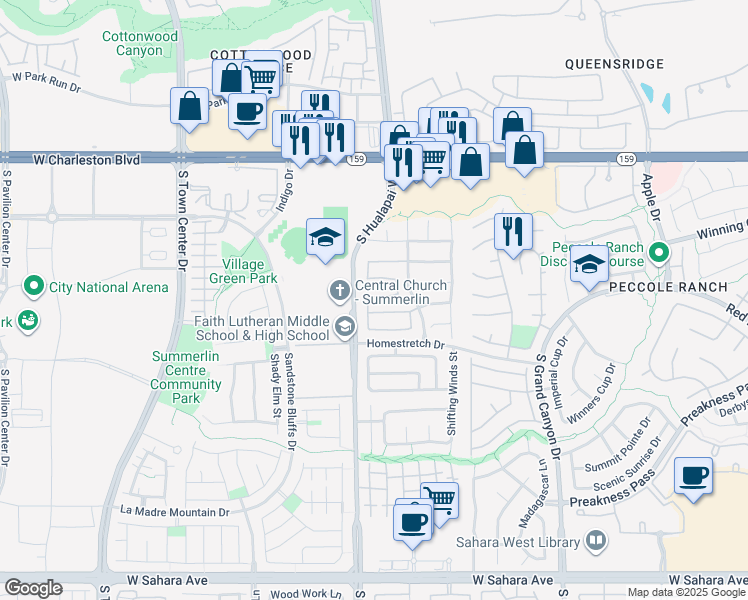map of restaurants, bars, coffee shops, grocery stores, and more near 10021 Via Toro Avenue in Las Vegas