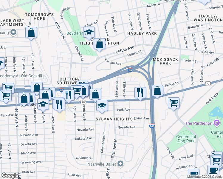 map of restaurants, bars, coffee shops, grocery stores, and more near 435 37th Avenue North in Nashville