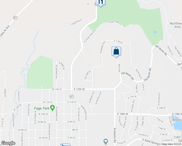 map of restaurants, bars, coffee shops, grocery stores, and more near 1310 North Maple Avenue in Sand Springs