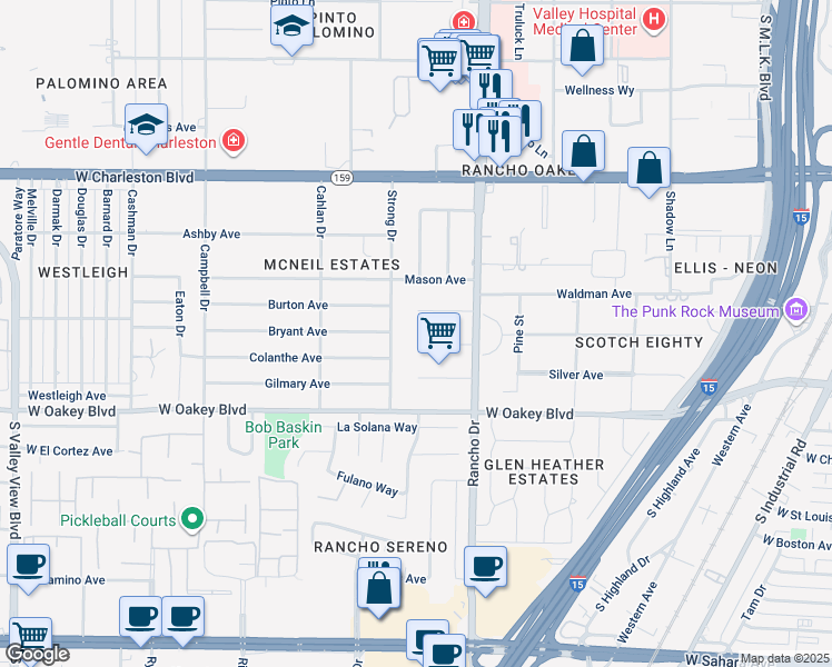 map of restaurants, bars, coffee shops, grocery stores, and more near 1315 Strong Drive in Las Vegas