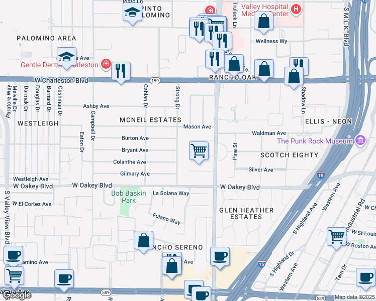map of restaurants, bars, coffee shops, grocery stores, and more near 2420 Laurie Drive in Las Vegas