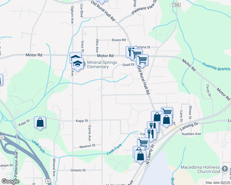 map of restaurants, bars, coffee shops, grocery stores, and more near 232 Quail Drive in Winston-Salem
