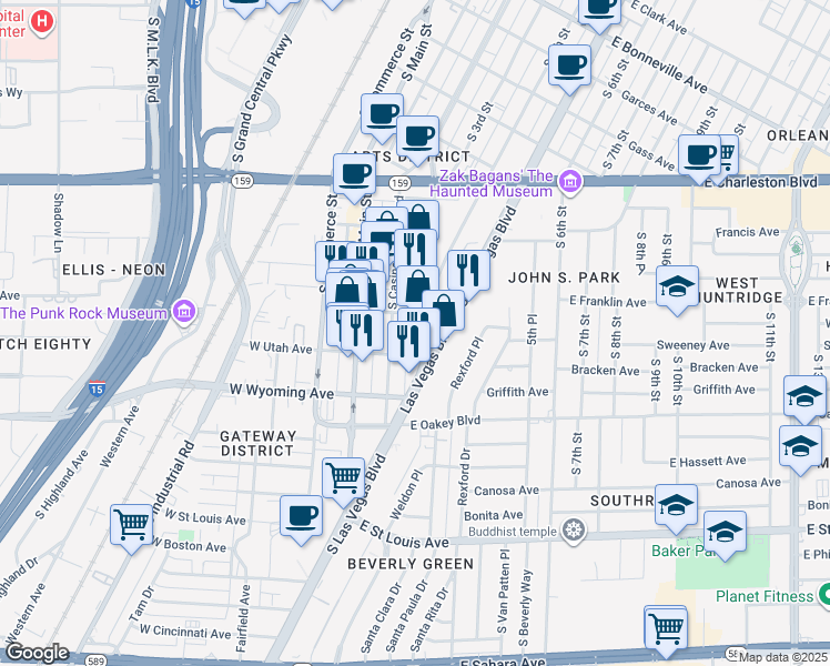 map of restaurants, bars, coffee shops, grocery stores, and more near 1414 South 3rd Street in Las Vegas