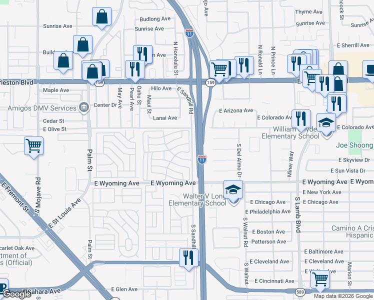 map of restaurants, bars, coffee shops, grocery stores, and more near Veterans Memorial Highway in Las Vegas