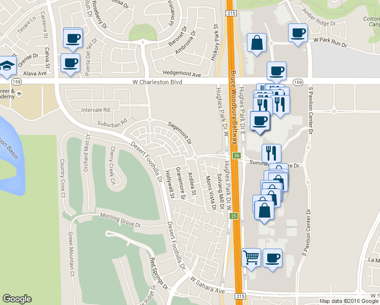 map of restaurants, bars, coffee shops, grocery stores, and more near 11320 Belmont Lake Drive in Las Vegas