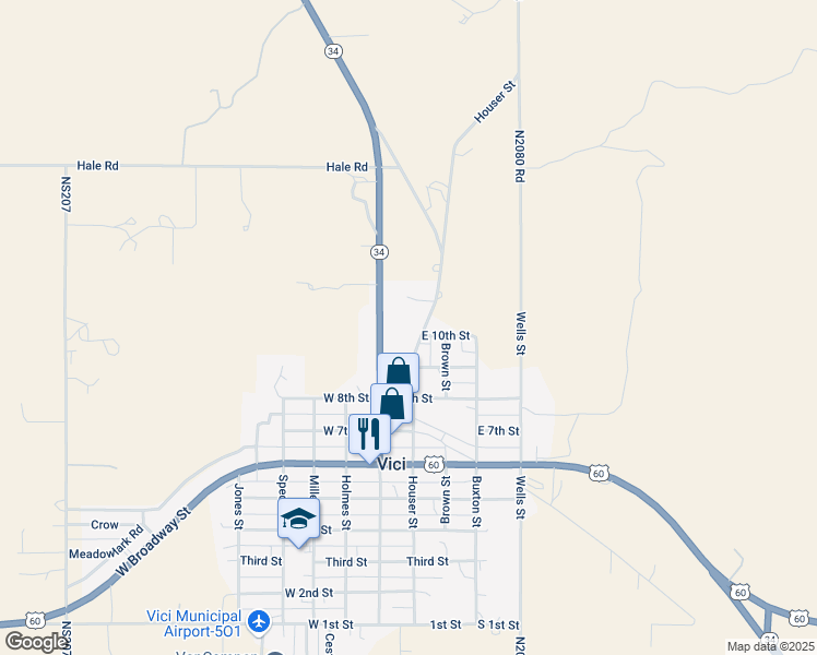 map of restaurants, bars, coffee shops, grocery stores, and more near 811-885 Houser Street in Vici