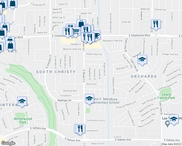 map of restaurants, bars, coffee shops, grocery stores, and more near 1592 Mapleleaf Street in Las Vegas