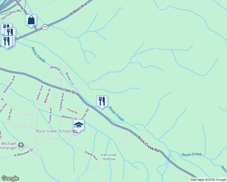 map of restaurants, bars, coffee shops, grocery stores, and more near 555 Blaine White Road in Erwin