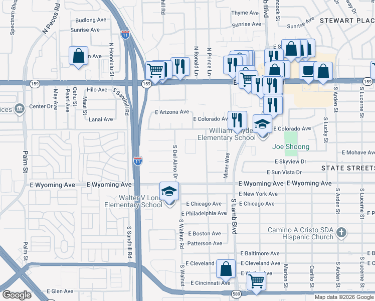 map of restaurants, bars, coffee shops, grocery stores, and more near 3986 Garono Way in Las Vegas