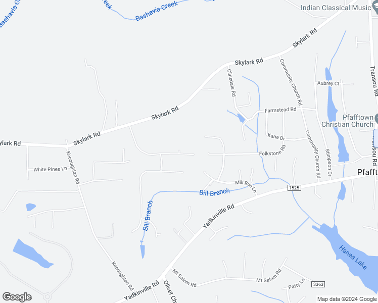 map of restaurants, bars, coffee shops, grocery stores, and more near 5867 Millstone Lane in Pfafftown