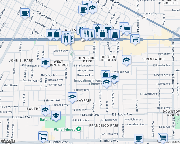 map of restaurants, bars, coffee shops, grocery stores, and more near 1424 Wengert Avenue in Las Vegas