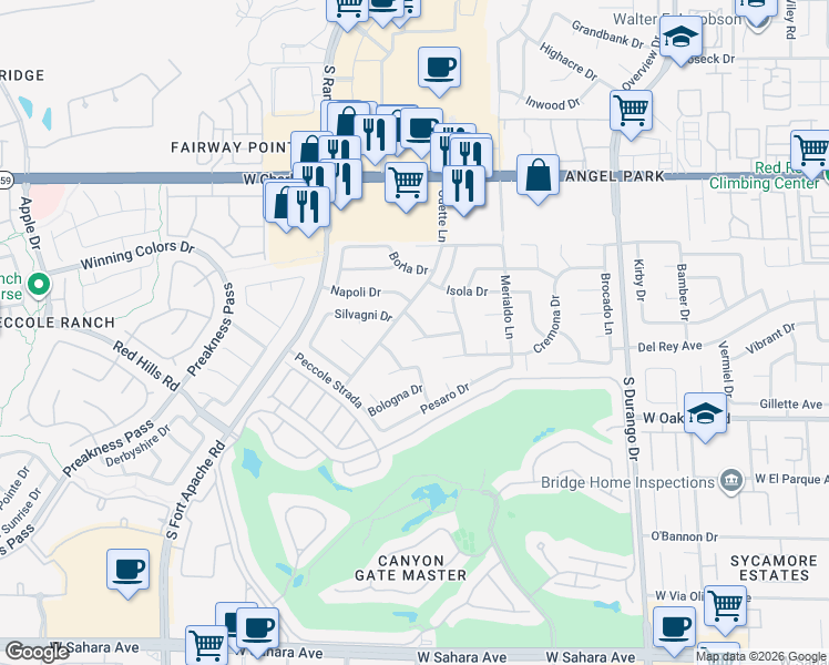 map of restaurants, bars, coffee shops, grocery stores, and more near 8756 Potenza Drive in Las Vegas