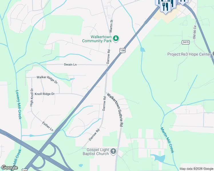 map of restaurants, bars, coffee shops, grocery stores, and more near 5026 Old Belews Creek Road in Walkertown