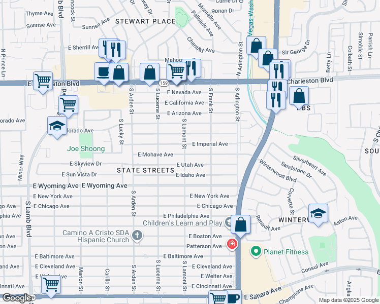 map of restaurants, bars, coffee shops, grocery stores, and more near 4821 East Imperial Avenue in Las Vegas