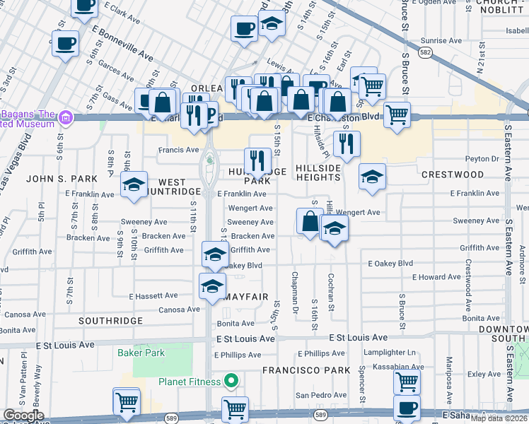 map of restaurants, bars, coffee shops, grocery stores, and more near 1424 Wengert Avenue in Las Vegas