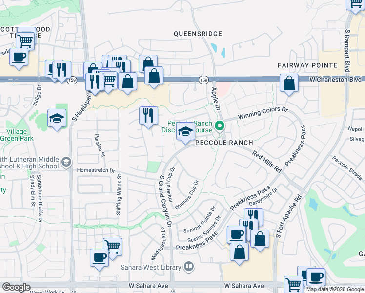 map of restaurants, bars, coffee shops, grocery stores, and more near 1424 Desert Hills Drive in Las Vegas