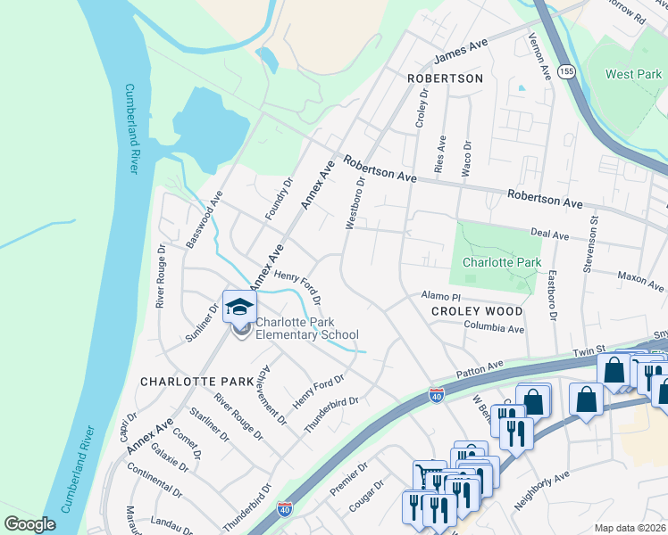 map of restaurants, bars, coffee shops, grocery stores, and more near 631 Westboro Drive in Nashville