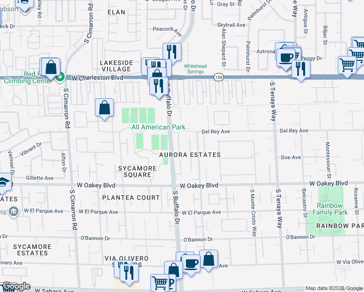 map of restaurants, bars, coffee shops, grocery stores, and more near 1448 Canyon Ledge Court in Las Vegas