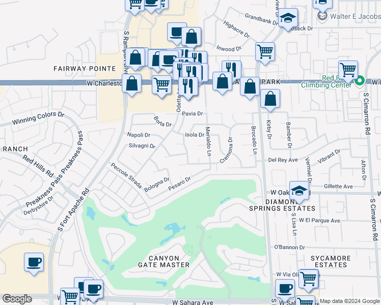 map of restaurants, bars, coffee shops, grocery stores, and more near 8713 Bolzano Court in Las Vegas