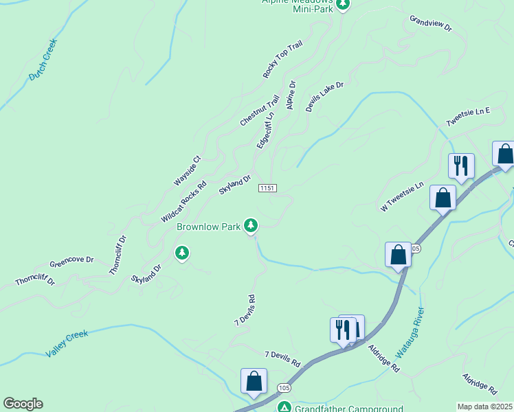 map of restaurants, bars, coffee shops, grocery stores, and more near 1357 7 Devils Road in Seven Devils