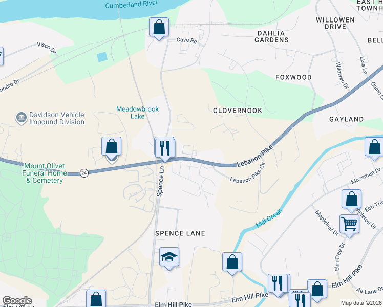 map of restaurants, bars, coffee shops, grocery stores, and more near 1602 Lebanon Pike in Nashville