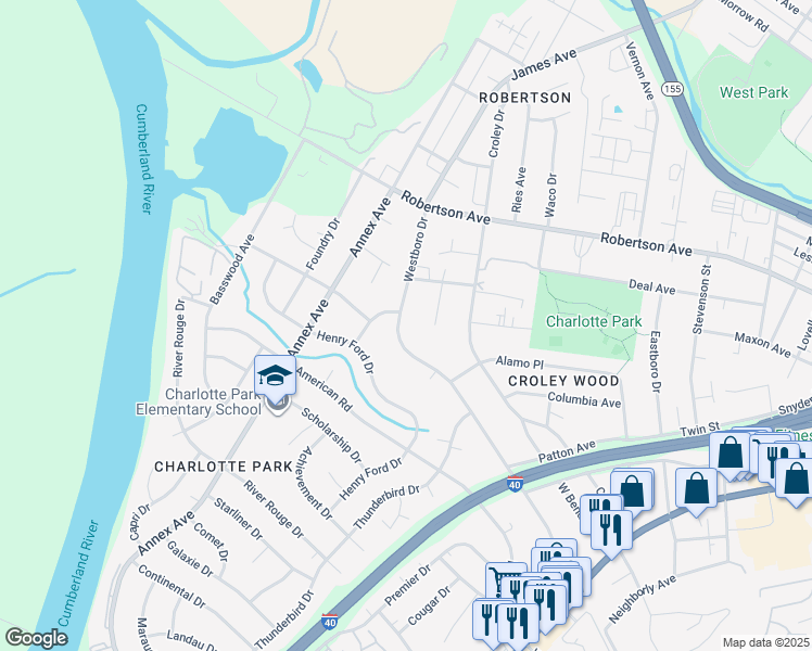 map of restaurants, bars, coffee shops, grocery stores, and more near 631 Westboro Drive in Nashville