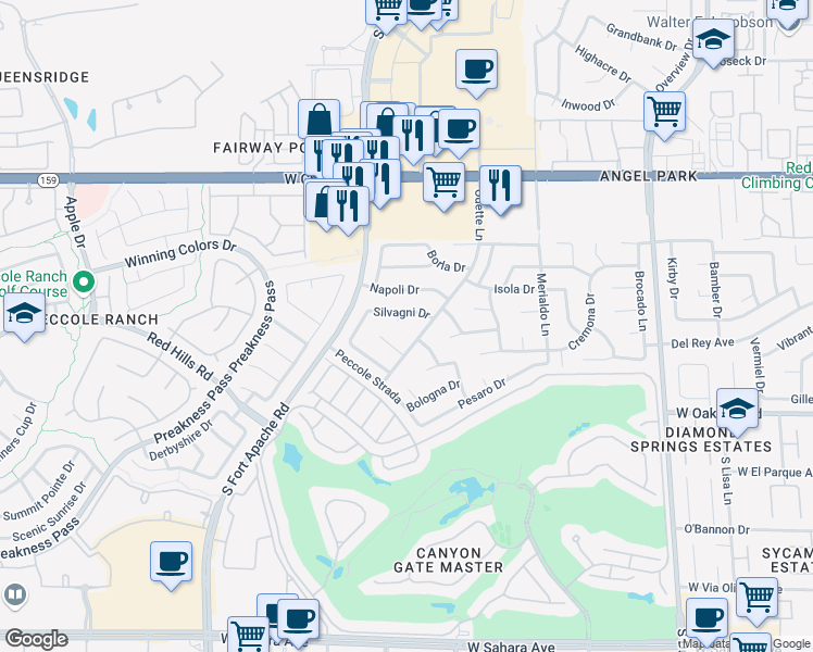 map of restaurants, bars, coffee shops, grocery stores, and more near 1529 Udine Court in Las Vegas