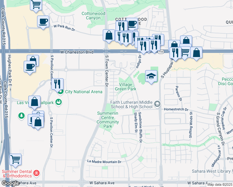 map of restaurants, bars, coffee shops, grocery stores, and more near 10425 Rose Park Avenue in Las Vegas