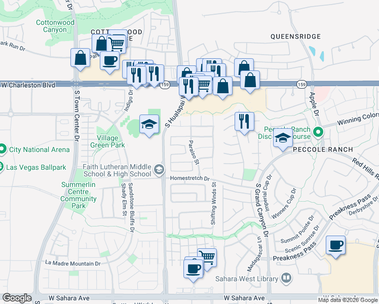 map of restaurants, bars, coffee shops, grocery stores, and more near 1420 Ibizo Street in Las Vegas