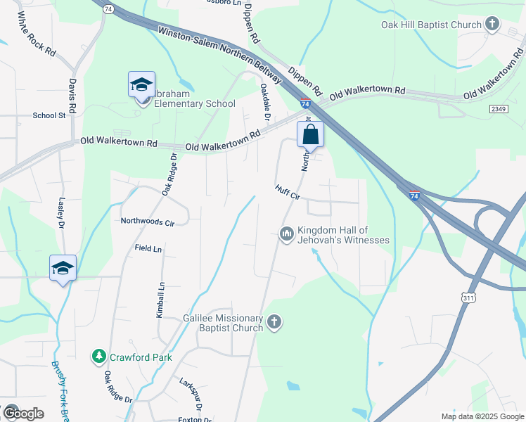 map of restaurants, bars, coffee shops, grocery stores, and more near 4233 Garden Street in Winston-Salem