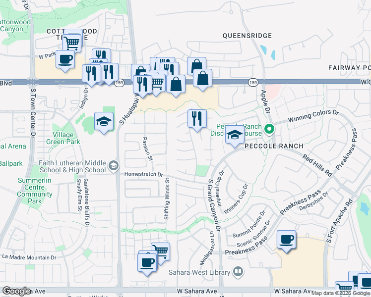 map of restaurants, bars, coffee shops, grocery stores, and more near 9744 Lost Colt Circle in Las Vegas
