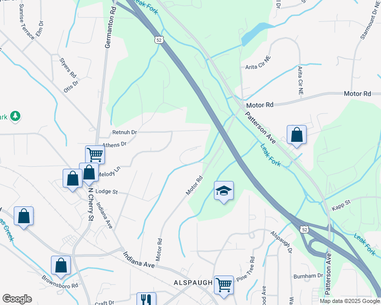 map of restaurants, bars, coffee shops, grocery stores, and more near 36 North Hills Drive in Winston-Salem