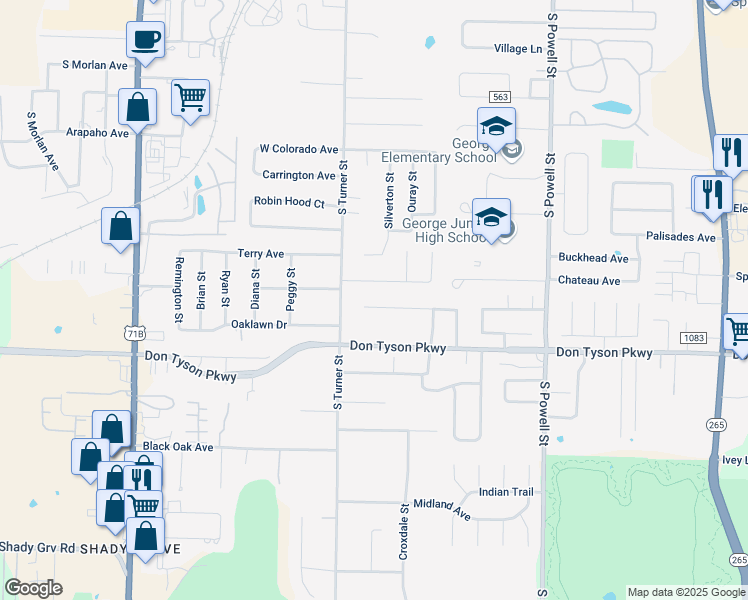 map of restaurants, bars, coffee shops, grocery stores, and more near 176 Chantilly Avenue in Springdale