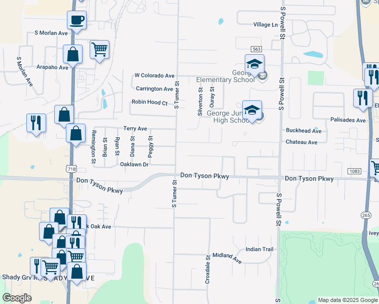 map of restaurants, bars, coffee shops, grocery stores, and more near 176 Chantilly Avenue in Springdale