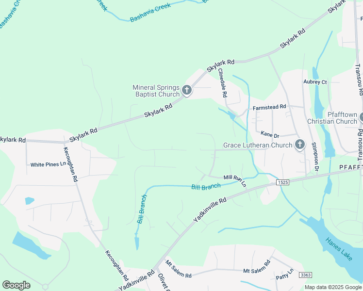 map of restaurants, bars, coffee shops, grocery stores, and more near 5867 Millstone Lane in Pfafftown