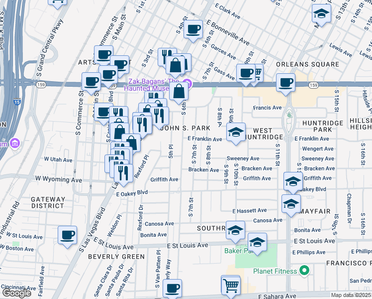 map of restaurants, bars, coffee shops, grocery stores, and more near 1317 South 6th Street in Las Vegas
