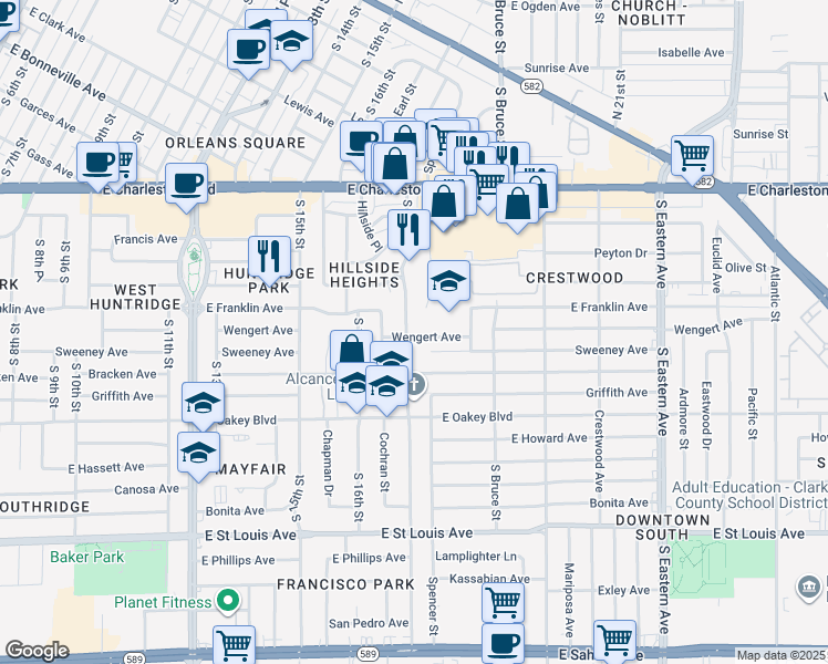 map of restaurants, bars, coffee shops, grocery stores, and more near 1315 South 17th Street in Las Vegas